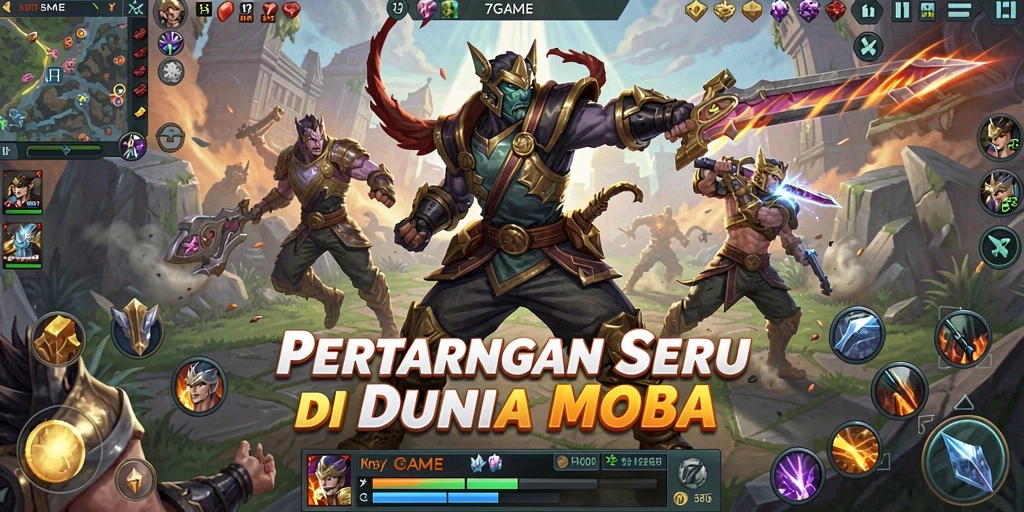 Tampilan seru dalam pertempuran MOBA di 7GAME.