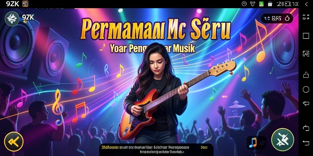 Screenshot gameplay dari 9ZK menampilkan interaksi seru dengan musik.