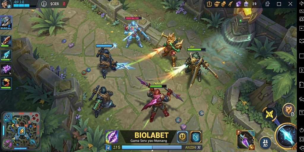 Tampilan gameplay seru di arena pertempuran MOBA BIOLABET.