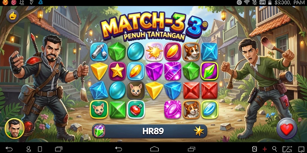 Screenshot gameplay HR89 yang menampilkan tantangan Match-3.