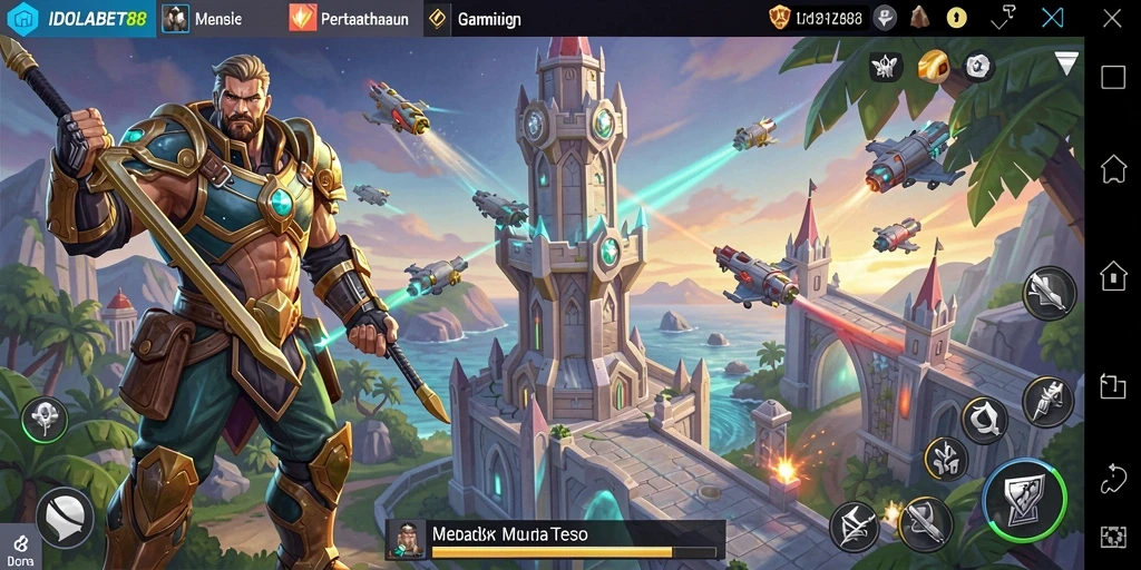 Screenshot gameplay IDOLABET88 menampilkan aksi menara bertahan yang mendebarkan.