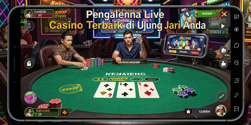 Screenshot dari gameplay KAKRP menunjukkan dealer profesional dan suasana kasino langsung.