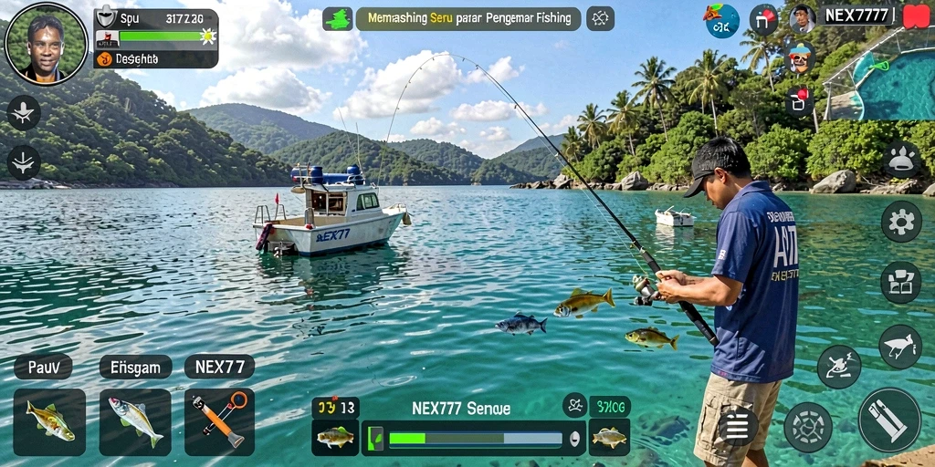 Screenshot gameplay NEX777 yang menampilkan aksi memancing seru.