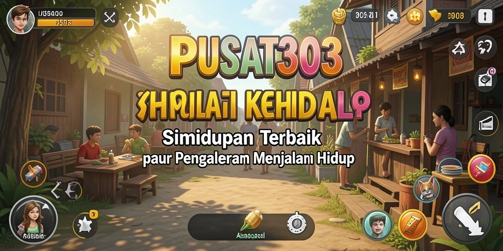 Screenshot gameplay PUSAT303 yang menampilkan aktivitas simulasi kehidupan.