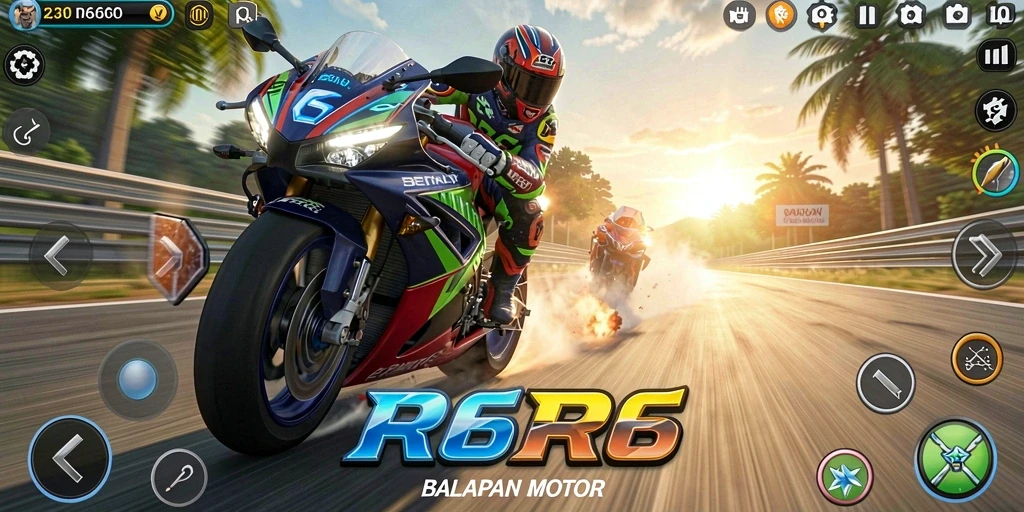 Screenshot dari gameplay R6R6 menampilkan kecepatan tinggi pada lintasan balap.