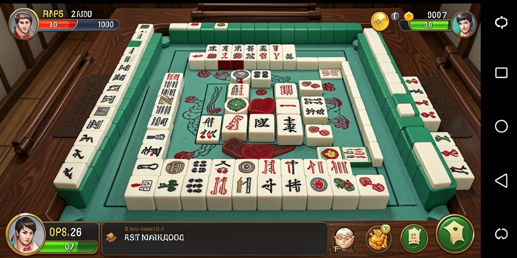 Screenshot gameplay RP8 dengan tampilan papan Mahjong yang menarik.