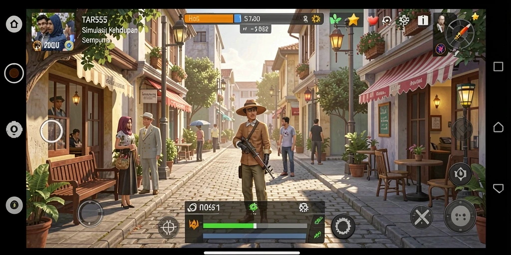Tampilan gameplay TAR555 yang menarik dan realistis dalam simulasi kehidupan.