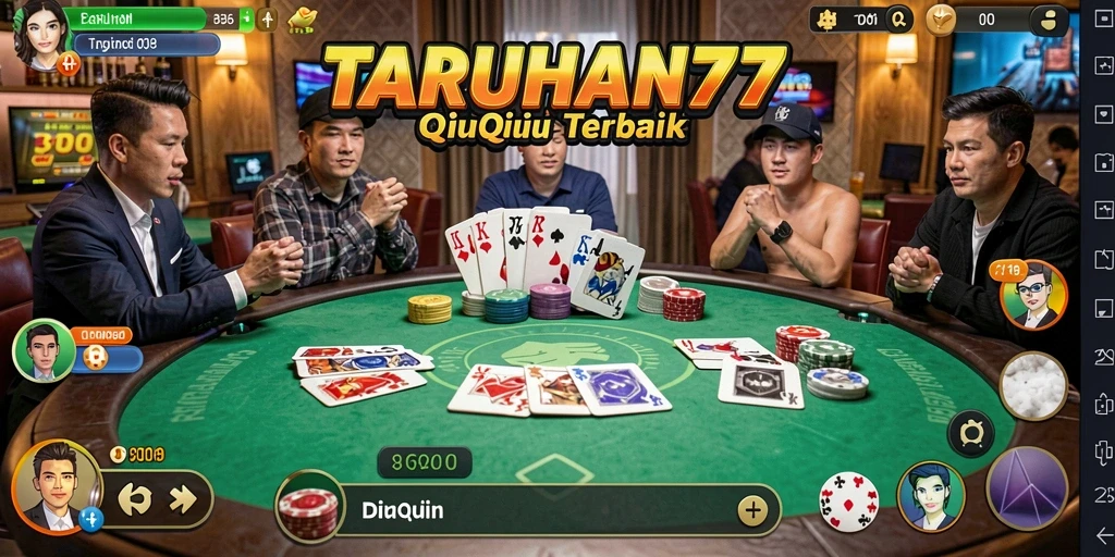 Tangkapan layar TARUHAN77 menampilkan gameplay QiuQiu yang seru dan kompetitif.