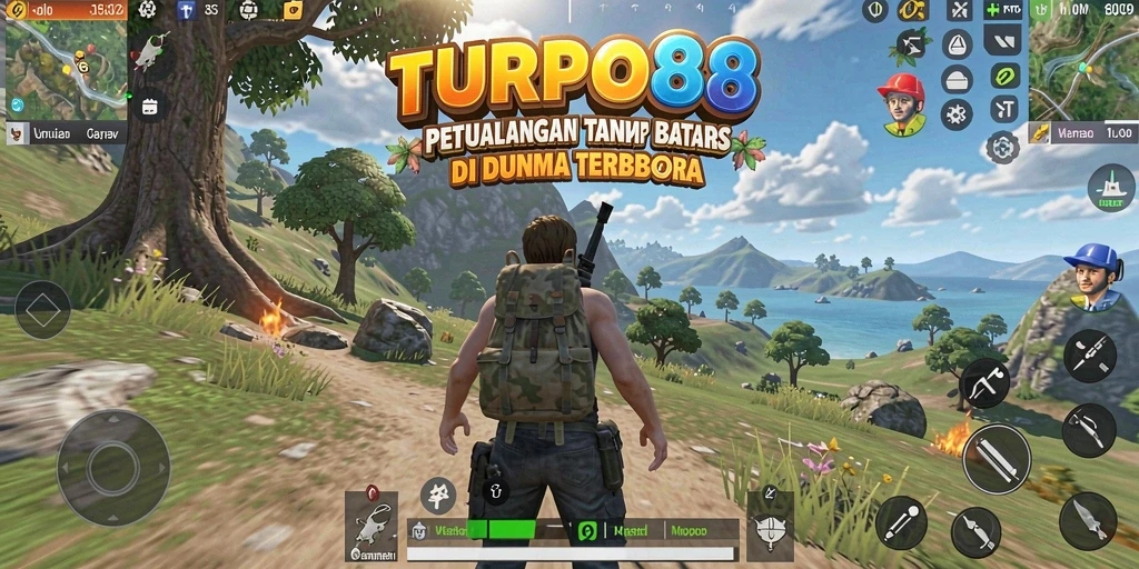 Tangkapan layar TURBO88 menunjukkan karakter menjelajahi dunia terbuka yang luas.